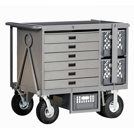 Studio Carts Six Drawer Cart with 2x 10" Rigid and 2x 10" Swivel Pneumatic Wheels