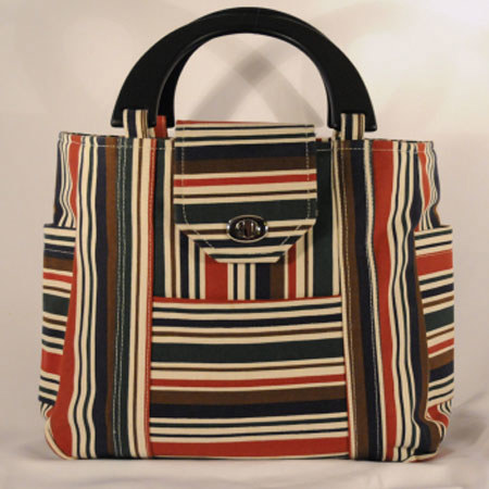 Shutterbug Designs Lady Bug Canvas Bag with Wood Handle, Fall/Winter Stripe