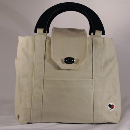 Shutterbug Designs Lady Bug Canvas Bag with Wood Handle, Gray/White Strap