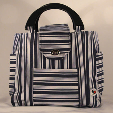 Shutterbug Designs Lady Bug Canvas Bag with Wood Handle, Navy/White Strap