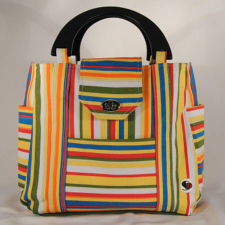 Shutterbug Designs Lady Bug Canvas Bag with Wood Handle, Spring/Summer Stripe
