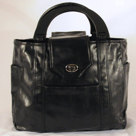 Shutterbug Designs Ladybug Black Vinyl Bag with Wood Handle