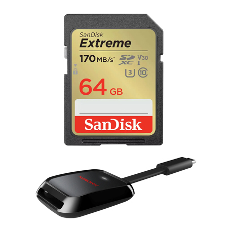 SanDisk Extreme UHS-I U3 SDHC/SDXC Memory Card With Reader 64GB