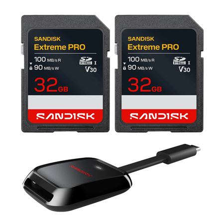 SanDisk Extreme Pro 32GB UHS-I U3 SDHC Memory Card,2-Pack, with Card Reader