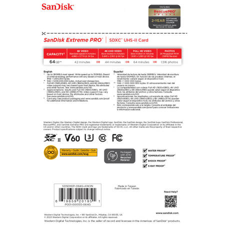 SanDisk 64GB Extreme PRO UHS-II V60 SDXC Memory Card SDSDXEP-064G