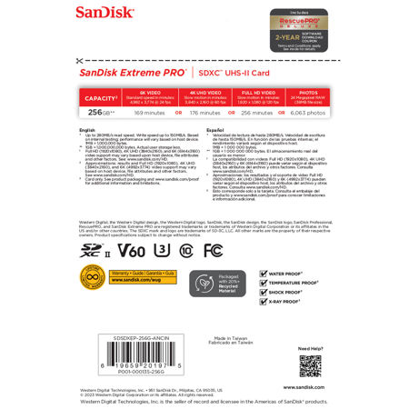 SanDisk 256GB Extreme PRO UHS-II V60 SDXC Memory Card SDSDXEP-256G