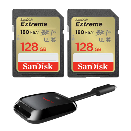 SanDisk Extreme UHS-I U3 SDHC/SDXC Memory Card 128GB Card with Card Reader