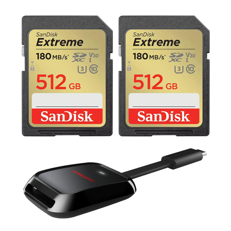SanDisk Extreme UHS-I U3 SDHC/SDXC Memory Card 512GB Card with Card Reader