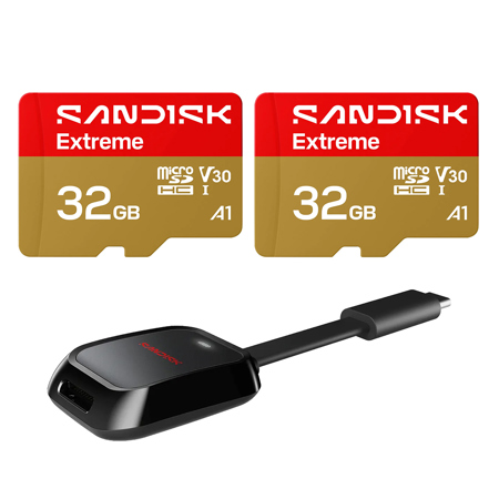 SanDisk Extreme UHS-I U3 microSDXC Memory Card with SD Adapter 32GB Card with Reader