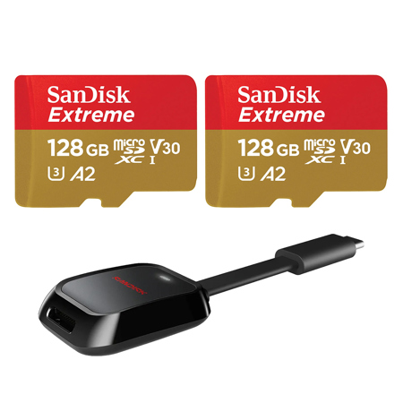 SanDisk Extreme UHS-I U3 microSDXC Memory Card with SD Adapter 128GB Card with Reader