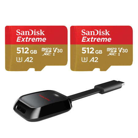 SanDisk Extreme UHS-I U3 microSDXC Memory Card with SD Adapter 512GB Card with Reader