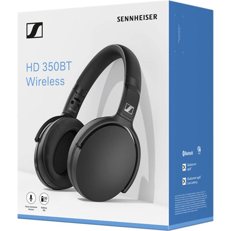 Sennheiser HD 350BT Wireless Closed-Back Around-Ear Headphone with Mic,  Black 508384