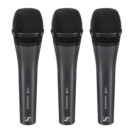 Sennheiser e 835 Wired Dynamic Cardioid Handheld Vocal Stage Microphone with Clip, 3-Pack