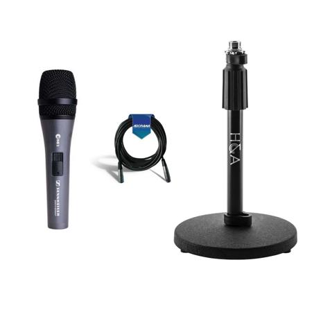 Sennheiser e 845-S Wired Supercardioid Handheld Dynamic Microphone with Clip & Switch - With H&A Telescoping Tabletop Microphone Stand, 20' Microphone Cable Male XLR to Female XLR