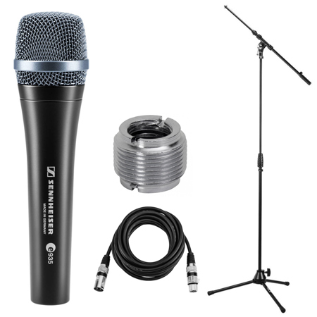 Sennheiser e 935 Wired Professional Cardioid Dynamic Handheld Vocal Microphone with Clip - Bundle With Samson MK10 Lightweight Boom Mic Stand, 20' Heavy Duty 7mm Rubber XLR Microphone Cable