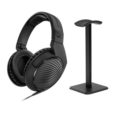 Sennheiser HD 200 PRO Closed-Back Over-Ear Monitoring Headphones, Black, Bundle with Desktop Headphone Stand