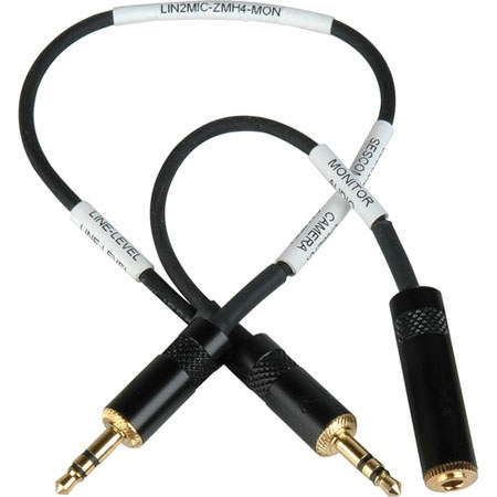 Sescom LN2MIC-ZMH4-MON 3.5mm Line to Mic 25dB Attenuation Cable for Zoom H4N with Headphone Monitoring Jack