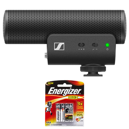 Sennheiser MKE 400 Compact Shotgun Microphone w/4x Max AAA 1.5V Alkaline Battery