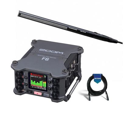 Sennheiser MKH-416 Short Shotgun Interference Tube Microphone - With Zoom F6 Multi-Track Field Recorder - 20' Microphone Cable Male XLR to Female XLR