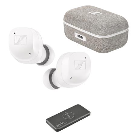 Sennheiser Momentum True Wireless 3 In-Ear Earbuds, White with Powervault  III 10000mAh Wireless Charger