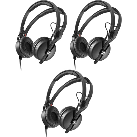 Sennheiser HD 25 Closed-Back On-Ear Monitor Headphones, Black, 3-Pack
