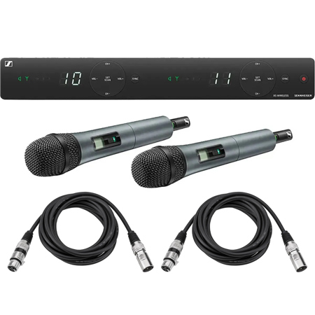 Sennheiser XSW 1-835 Dual-A Wireless Dual Handheld Microphone System, A: 548-572MHz, Bundle with 2x 10' XLR Cable
