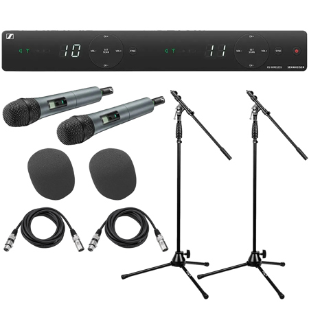 Sennheiser XSW 1-835 Dual-A Wireless Dual Handheld Microphone System, A: 548-572MHz, Bundle with 2x Stand, 2x Windscreen, 2x 10' XLR Cable