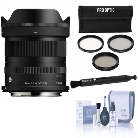 Sigma 15mm f/1.4 DC Contemporary Lens for Canon RF, 58mm Filter Kit,Lens Cleaner