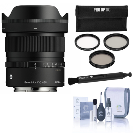 Sigma 15mm f/1.4 DC Contemporary Lens for Sony E, w/58mm Filter Kit,Lens Cleaner