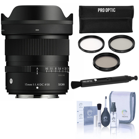 Sigma 15mm f/1.4 DC Contemporary Lens for Fujifilm X, with 58mm Filter Kit
