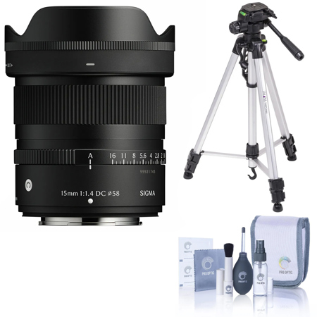 Sigma 15mm f/1.4 DC Contemporary Lens for Fujifilm X, 3-Sec Tripod,Cleaning Kit