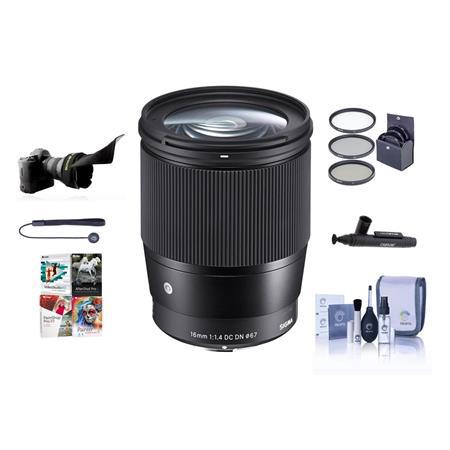 Sigma 16mm f/1.4 DC DN Contemporary Lens for Micro Four Thirds, Black, Bundle with ProOptic 67mm Filter Kit, Flex Lens Shade, Cleaning Kit, Cap Tether, Lens Cleaner, PC Software Kit