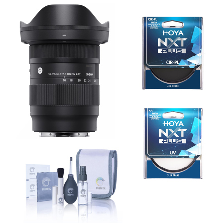 Sigma 16-28mm f/2.8 DG DN Contemporary Lens for L Mount, Bundle with Hoya NXT Plus 72mm UV+CPL Filter Kit and Cleaning Kit