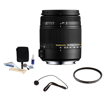 Sigma 18-250mm f/3.5-6.3 DC Macro OS HSM Zoom Lens f/Nikon DSLRs, Bundle