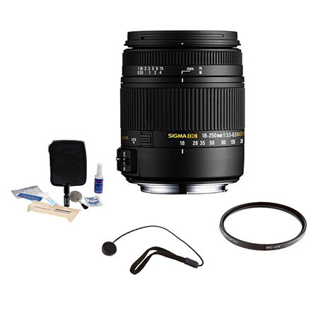 Sigma 18-250mm f/3.5-6.3 DC Macro OS HSM Zoom Lens for Sigma DSLR, "BUNDLE"