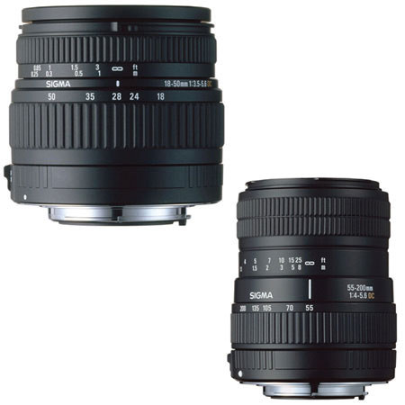 Sigma Digital Twin Zoom Kit with 18mm - 50mm f/3.5-5.6 DC Wide Angle & 55mm - 200mm f/4.0-5.6 DC Telephoto Zoom Lenses for Nikon Digital SLR Cameras.