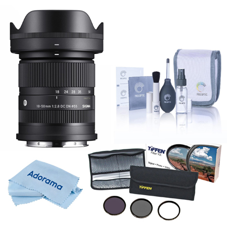 Sigma 18-50mm f/2.8 DC DN Contemporary Lens for Sony E, Bundle with 55mm Essential Filter Kit, Cleaning Kit and Cleaning Cloth