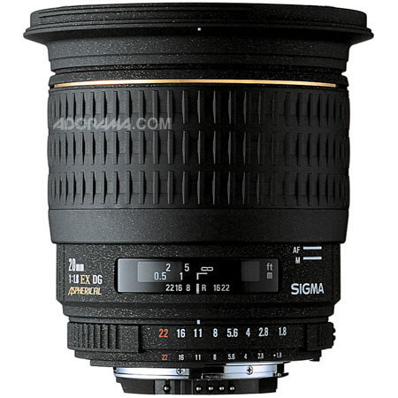 Sigma 20mm f/1.8 EX Aspherical DG AutoFocus Super Wide Angle Lens for Nikon AF D Cameras.