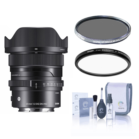 Sigma 20mm f/2 DG DN Contemporary Lens for L Mount, Bundle with Tiffen 62mm UV and CPL Filters