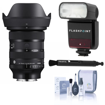 Sigma 24-70mm f/2.8 DG DN II Art Lens for Sony E, Bundle with Flashpoint Zoom-Mini R2 TTL Thinklite Flash and Lens Cleaner