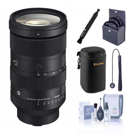 Sigma 28-105mm f/2.8 DG DN Art Lens for Sony E, Bundle with 82mm Filter Kit, Soft Lens Case, Lens Cap Tether and Cleaning Kit