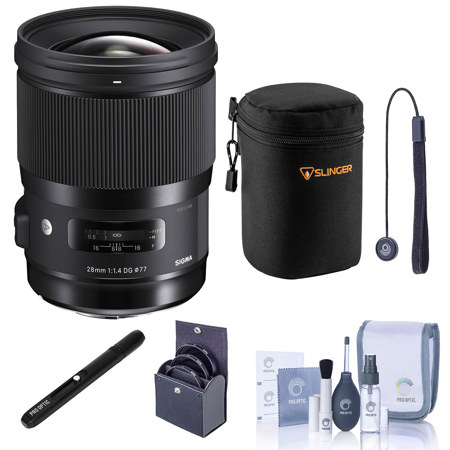 Sigma 28mm f/1.4 DG HSM Art Lens for L Mount, Black, Bundle with Soft Lens Case, 77mm Filter Kit, Lens Pen Lens Cleaner, Cleaning Kit, Lens Cap Tether