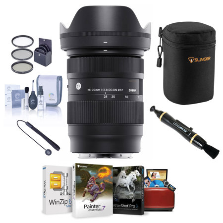 Sigma 28-70mm f/2.8 DG DN Contemporary Lens for L Mount, Bundle with Corel Mac Software Suite, 67mm Filter Kit, Lens Pouch, Lens Cleaner, Cleaning Kit, Lens Cap Tether