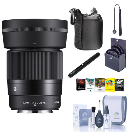 Sigma 30mm f/1.4 DC DN Contemporary Lens for Fujifilm X, Bundle with ProOptic 52mm Filter Kit, Lens Cleaner, Lens Pouch, Cleaning Kit, Cap Keeper, PC Software Kit