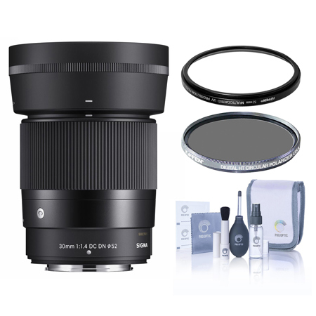 Sigma 30mm f/1.4 DC DN Contemporary Lens for Fujifilm X, Bundle with Tiffen 52mm UV and CPL Filters