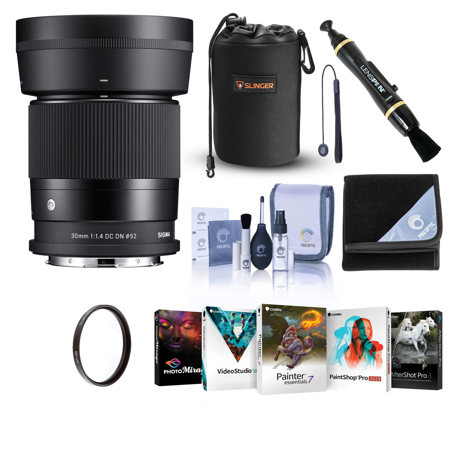 Sigma 30mm f/1.4 DC DN Contemporary Lens for L Mount, Bundle with 52mm UV Filter, Lens Pouch, Lens Cleaner, Cleaning Kit, PC Software Kit, Lens Cap Tether, Wrap
