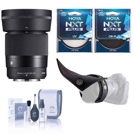 Sigma 30mm f/1.4 DC DN Contemporary Lens for Nikon Z, Bundle with 52mm UV Filter, 52mm CPL Filter, Flex Lens Shade and Cleaning Kit
