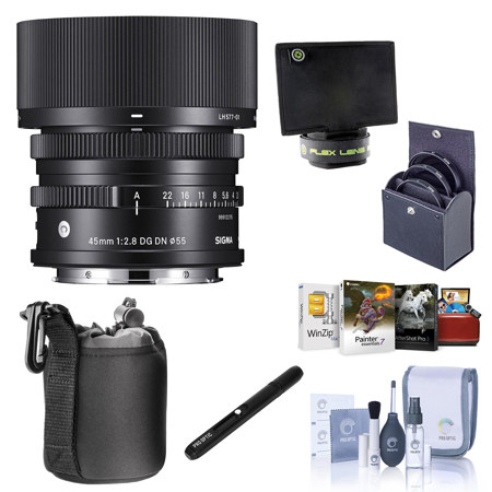 Sigma 45mm f/2.8 DG DN Contemporary Lens for L Mount, Bundle with ProOptic 55mm Filter Kit, Flex Lens Shade, Lens Pouch, Lens Cleaner, Cleaning Kit, Mac Software Kit