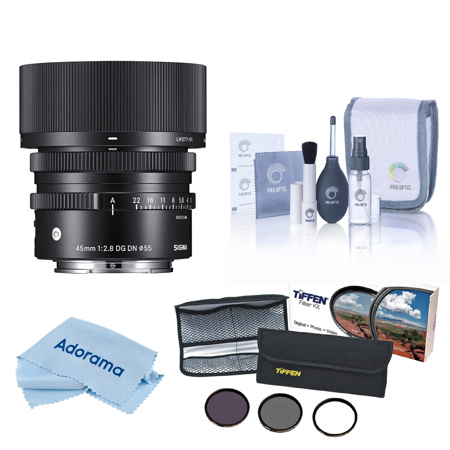 Sigma 45mm f/2.8 DG DN Contemporary Lens for Sony E, Bundle with 55mm Essential Filter Kit, Cleaning Kit and Cleaning Cloth