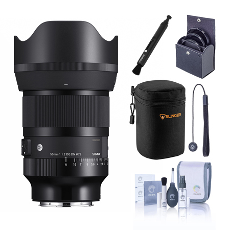 Sigma 50mm f/1.2 DG DN Art Lens for L Mount, Bundle with 72mm Filter Kit, Soft Lens Case, Lens Cleaner, Lens Cap Tether and Cleaning Kit